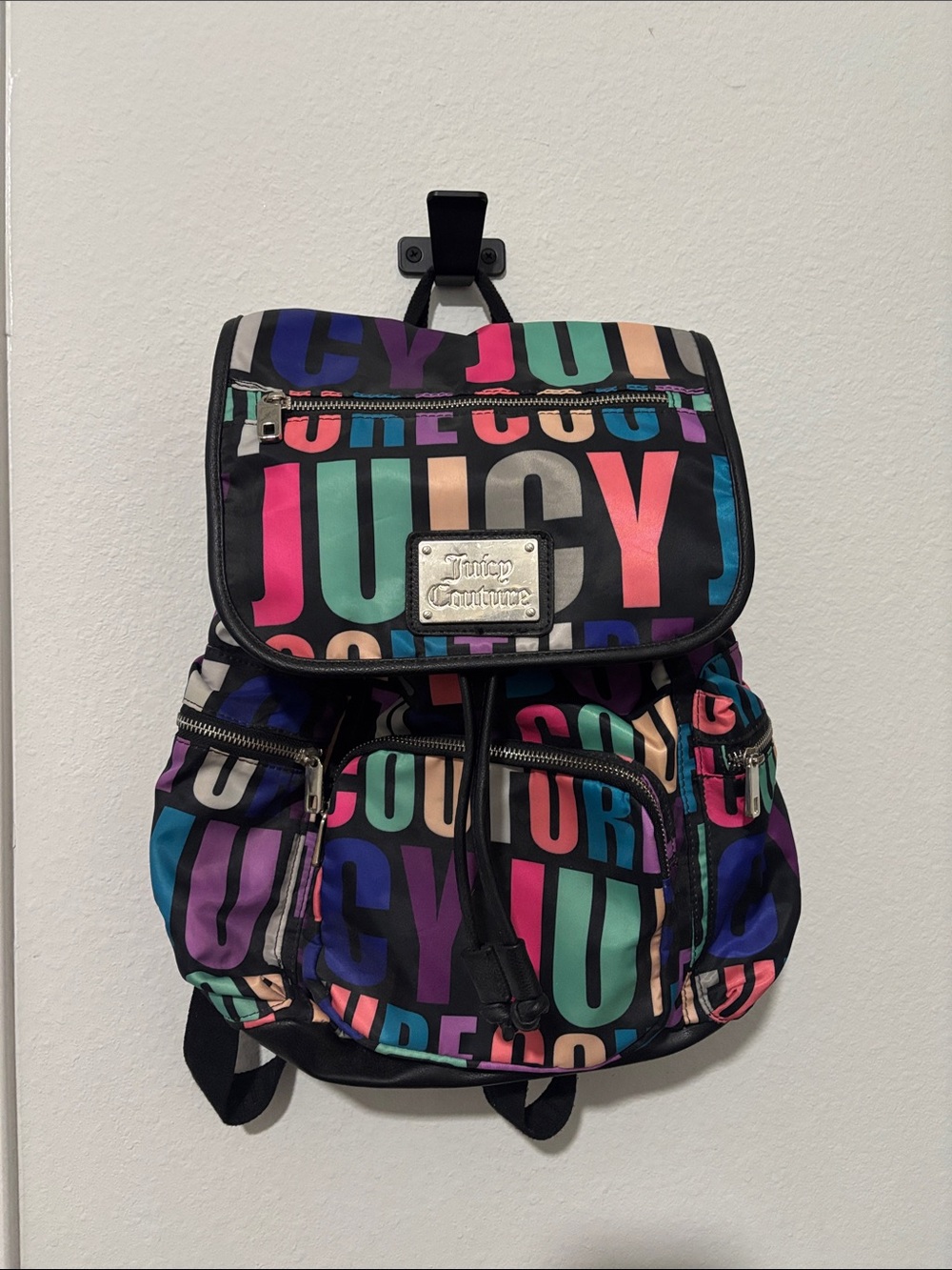 Juicy Couture Black Multicolor Logo Nylon Backpack